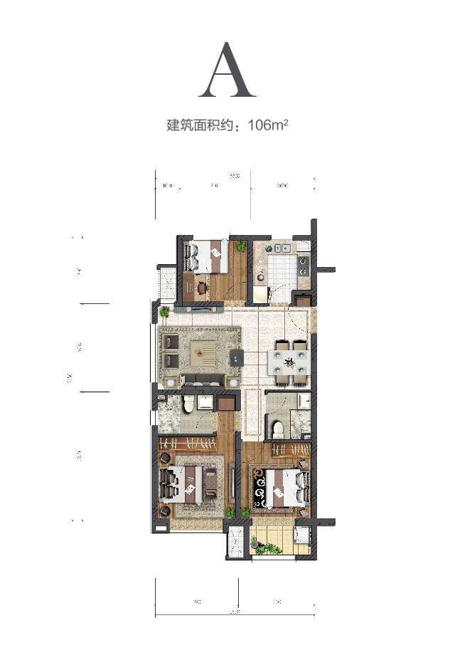 大发88中环云著106㎡户型图