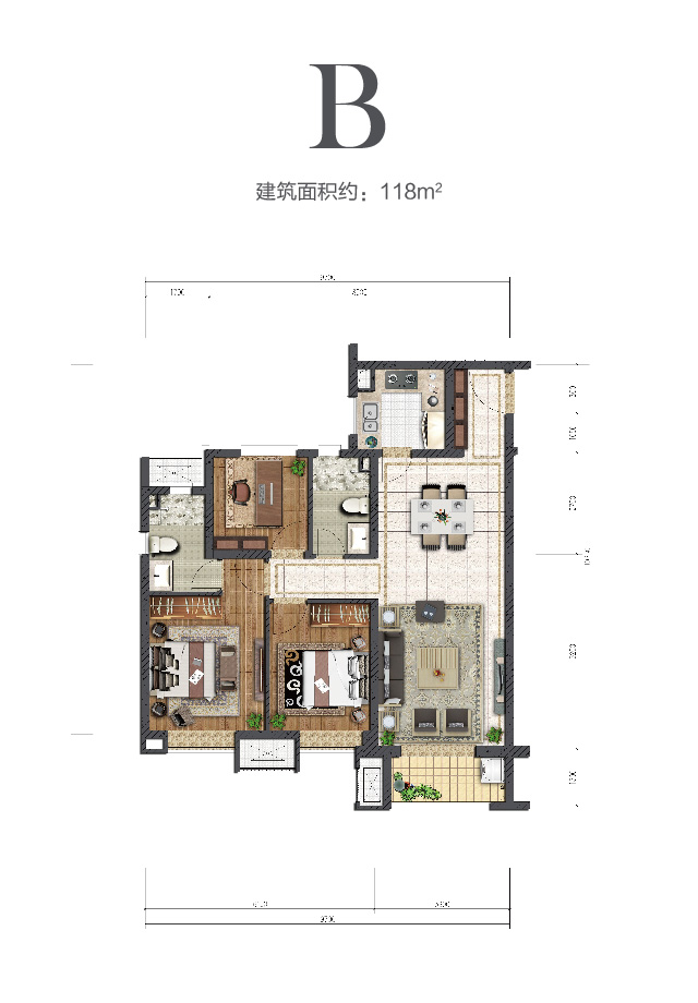 大发88中环云著118㎡户型图