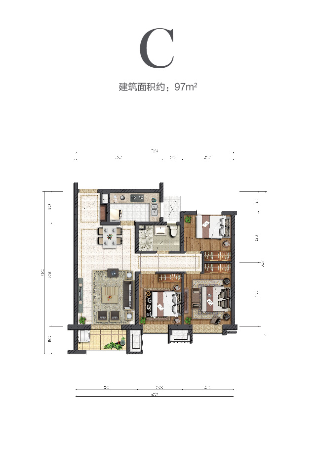 大发88中环云著97㎡户型图